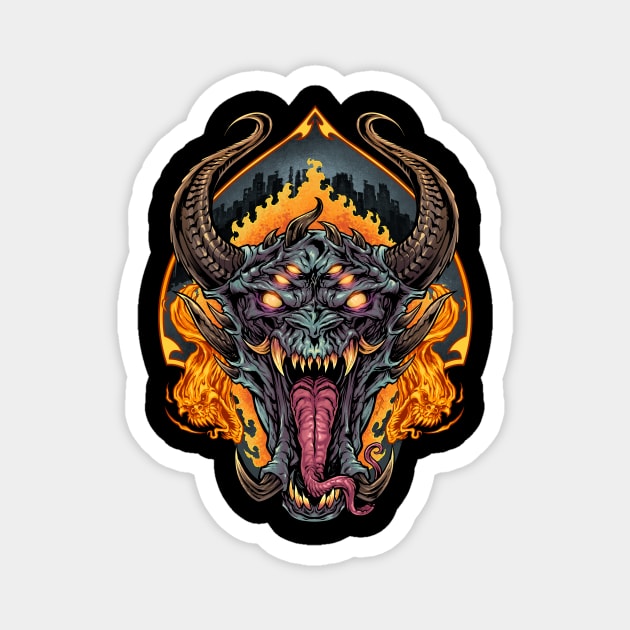 Demon Face and Fire Skulls Magnet by FlylandDesigns