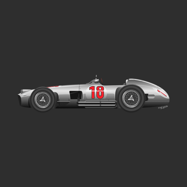 Juan Manuel Fangio Mercedes Benz W196 - Illustration by Burro Wheel