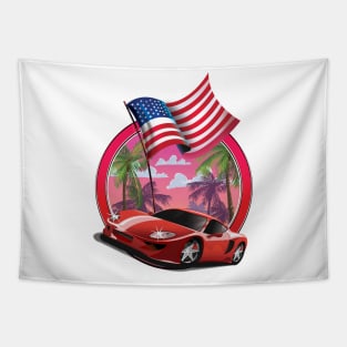 USA retro red sports car logo Tapestry