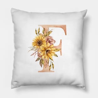 Watercolor sunflower bouquet monogram letter F Pillow