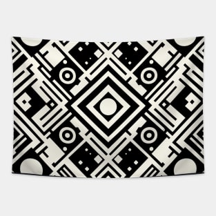 Retro Minimalistic Black and White Geometric Pattern Tapestry