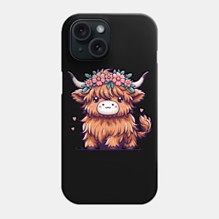 Kawaii scottish highland cow with flower crown Phone Case