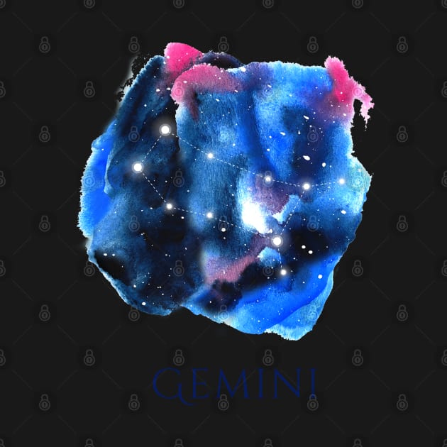 Gemini Zodiac Sign - Watercolor Star Constellation by marufemia