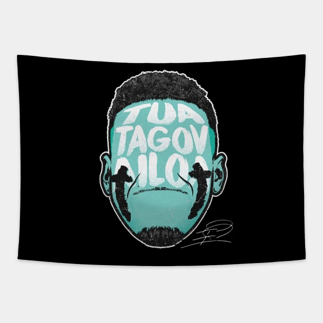 Tua Tagovailoa Miami Player Silhouette Tapestry by Buya_Hamkac