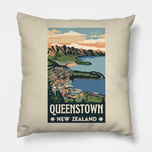 A Vintage Travel Art of Queenstown - New Zealand Pillow