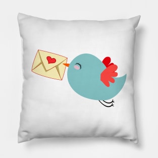 Blue bird with mail heart romantic social media tweet red wings email Pillow