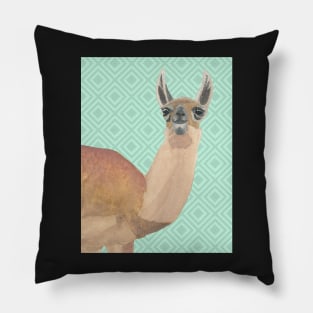 Llama Against Green Diamonds Background Pillow