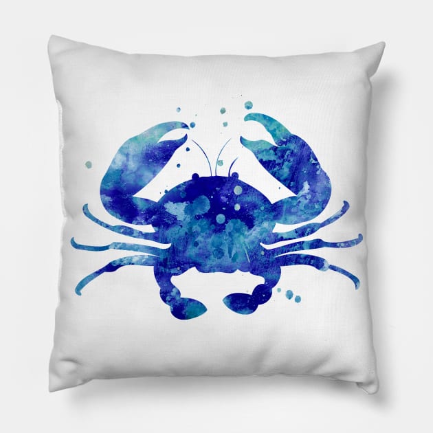 Blue Crab Watercolor Painting Pillow by Miao Miao Design