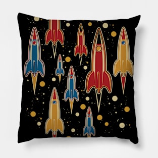 Retro Rockets in Space Pillow