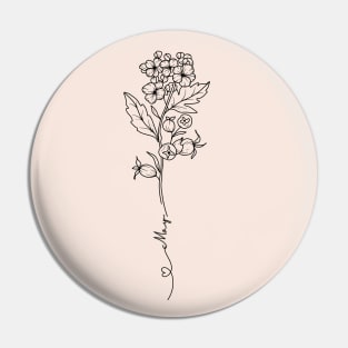 Minimalist Botanical Drawing  Hawthorn May Birth Flower Pin