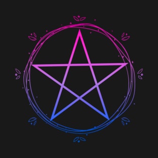 Bisexual Pentagram Wiccan Pagan Bi Pride Flag Boho Floral T-Shirt