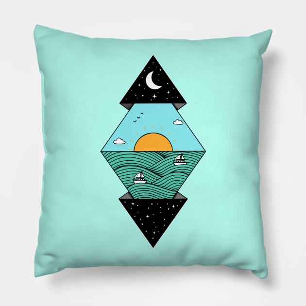 Geometric Landscape Pillow by coffeeman