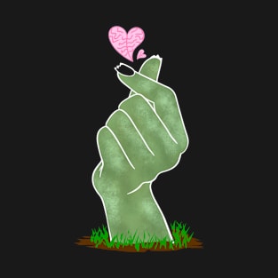 Zombie Korean Finger Heart Brains Coming Out of the Ground T-Shirt