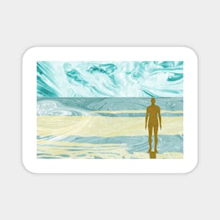 Statue on the Shore : Marbled Paper Semi Abstract Magnet