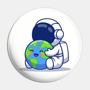 Cute Astronaut Holding Earth Pin