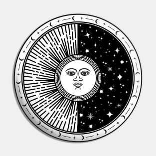 Sun Face, Stars And The Wheel Of Zodiac Pin