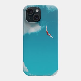 Sky Diver: Woman in Red Bathing Suit Dives Gracefully Through the Clouds Phone Case