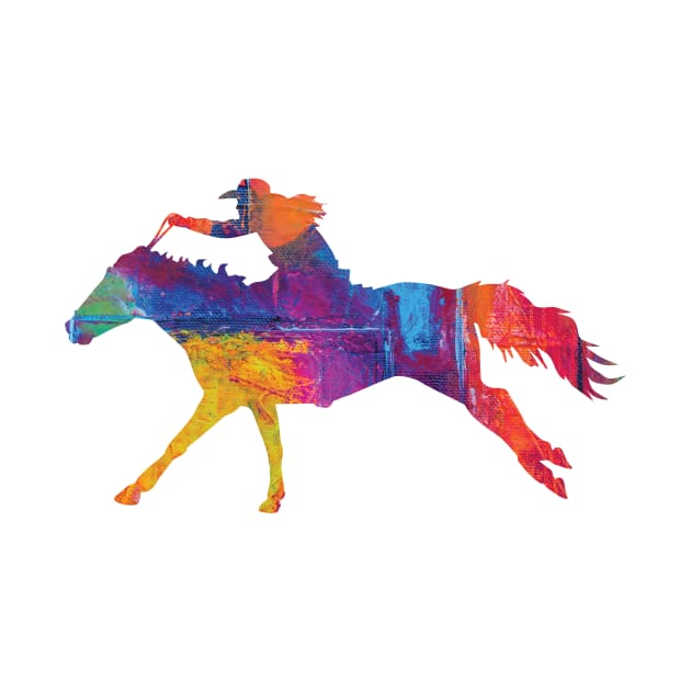 Cowgirl Riding a Running Horse with Rainbow Background by SAMMO