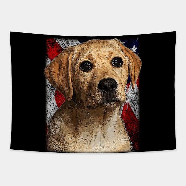 Patriotic Labrador Retriever Drawing - Vintage Lab Retreiver & American Flag Painting USA T-Shirt Tapestry by Trade Theory