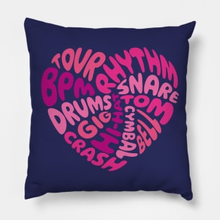 I love drums. Pink heart. Pillow