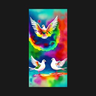 Watercolor Doves Tie Dye Psychedelic Rainbow T-Shirt