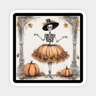 Dainty Pumpkin Ballerina Skeleton Magnet