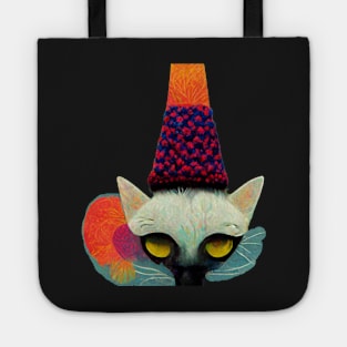 Surreal, Super cool low res cat weaing a hat,colourful, Tote