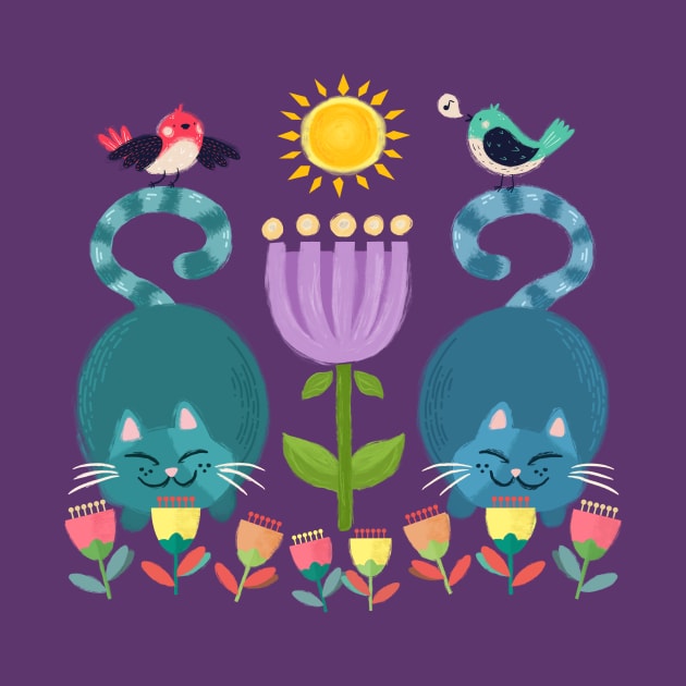 A Sunshine Day For Cats And Songbirds In The Tulip Garden by LittleBunnySunshine