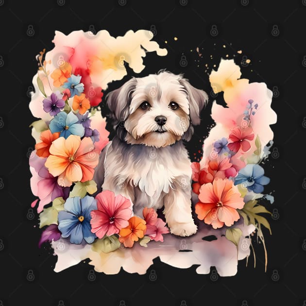 A havanese decorated with beautiful watercolor flowers by CreativeSparkzz