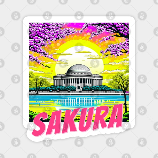 Cherry Blossom Jefferson Memorial Magnet by HolidayBug