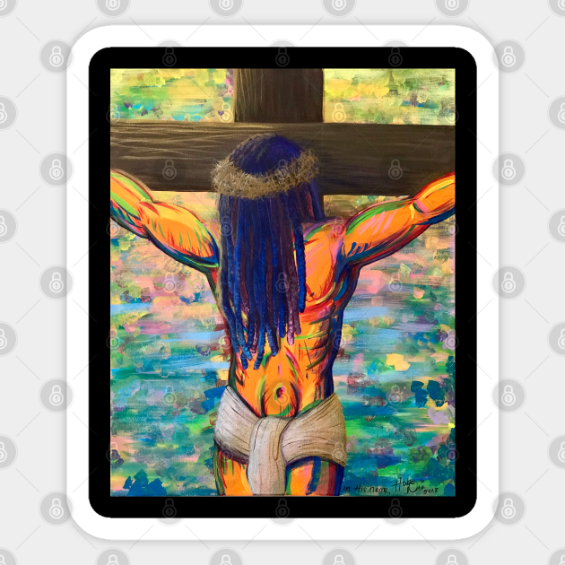Jesus Christ Colorful Painting - Black Jesus On The Cross - Sticker