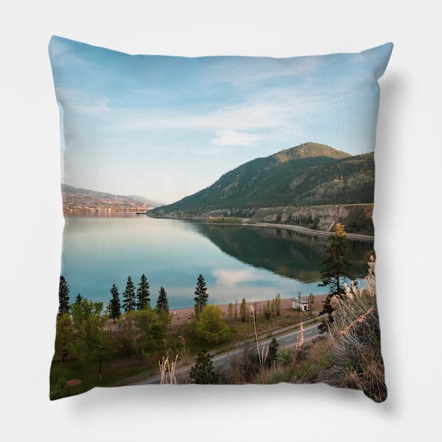 Okanagan Lake and Mountains View in Summerland Pillow by Amy-K-Mitchell