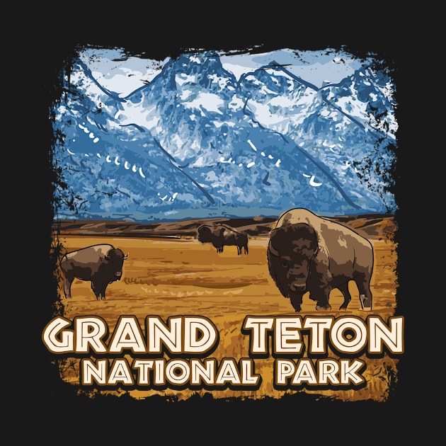 Grand Teton National Park Wyoming Bison Gift T-Shirt by Dr_Squirrel