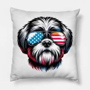 Shih Tzu Patriotic Sunglasses American Flag 4th of July Pillow