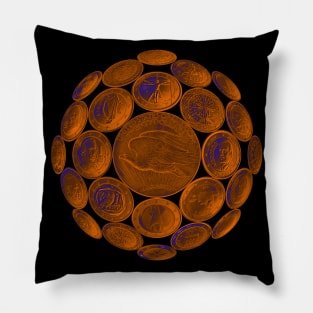 Orange USA Twenty Dollars Coin - Surrounded by other Coins on a Ball Pillow