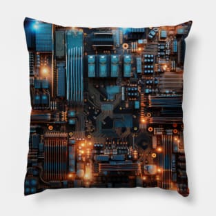 Cyber Circuit Cityscape Pillow