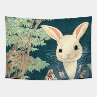 Kawaii Japanese Floral Rabbit Florida White Bunny Tapestry