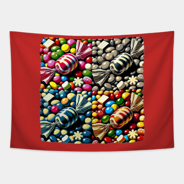 Candy Christmas: Pop Art Extravaganza - Classic Christmas Tapestry by PawPopArt