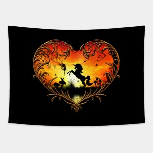 unicorn, fairytale, fairy, fantasy, sunset, sea, ocean, horse, horn Tapestry