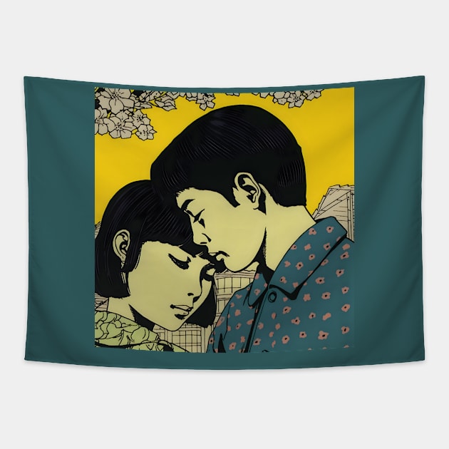 Brunet couple retro illustration Tapestry by KOTYA