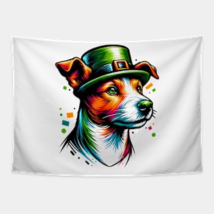 Russell Terrier's Lively Saint Patrick's Day Celebration Tapestry