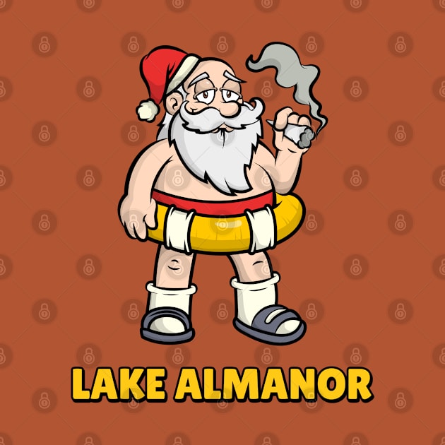 Lake Almanor Funny Lazy and Naked Santa Clause Smoking a Joint with a Swim Tube Around Him, Funny Christmas Gift by AbsurdStore