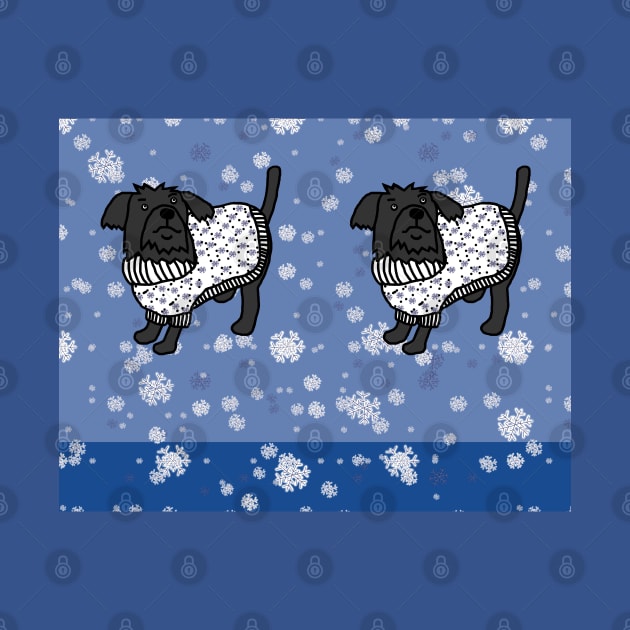 Winter Christmas Sweater Dogs and Snow by ellenhenryart