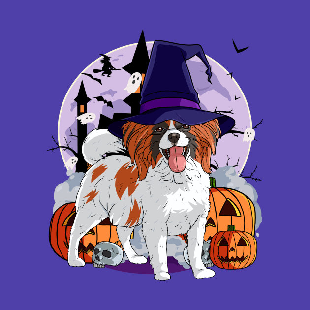 Papillon Cute Dog Scary Halloween Witch Pumpkin by Noseking