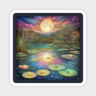 Waterlily Pond Full Moon Magnet