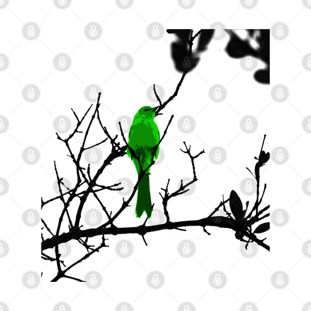 Green bird on a black tree by FollowHedgehog