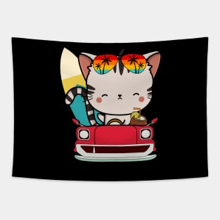 Funny Tabby Cat driving a car Tapestry