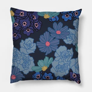 Blue Floral Design Pillow