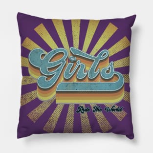 Girls Rule The World 1970s Vintage Retro Pillow