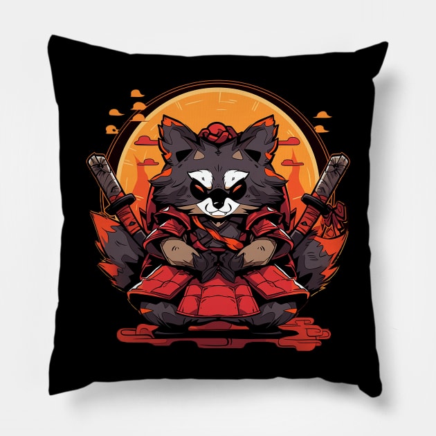 samurai raccoon Pillow by fancy ghost